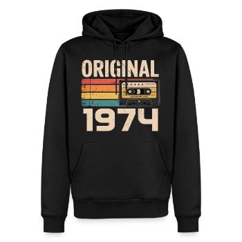 Originales Retro-Jubiläum von 1974 - Männer Premium Bio Hoodie - Schwarz - Vorne - Nico (187cm)