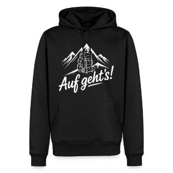 Auf gehts! Bergabenteuer - Männer Premium Bio Hoodie - Schwarz - Vorne - Nico (187cm)