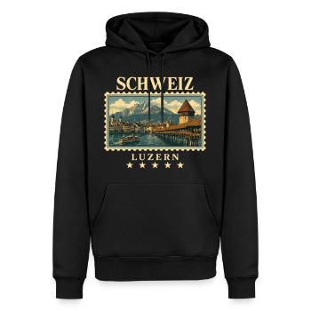 Schweiz Luzern Vintage Reisemarke - Männer Premium Bio Hoodie - Schwarz - Vorne - Nico (187cm)