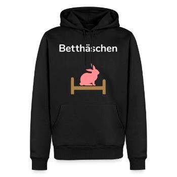 Betthäschen (Silhouette Hase, Bett) - Männer Premium Bio Hoodie - Schwarz - Vorne - Nico (187cm)