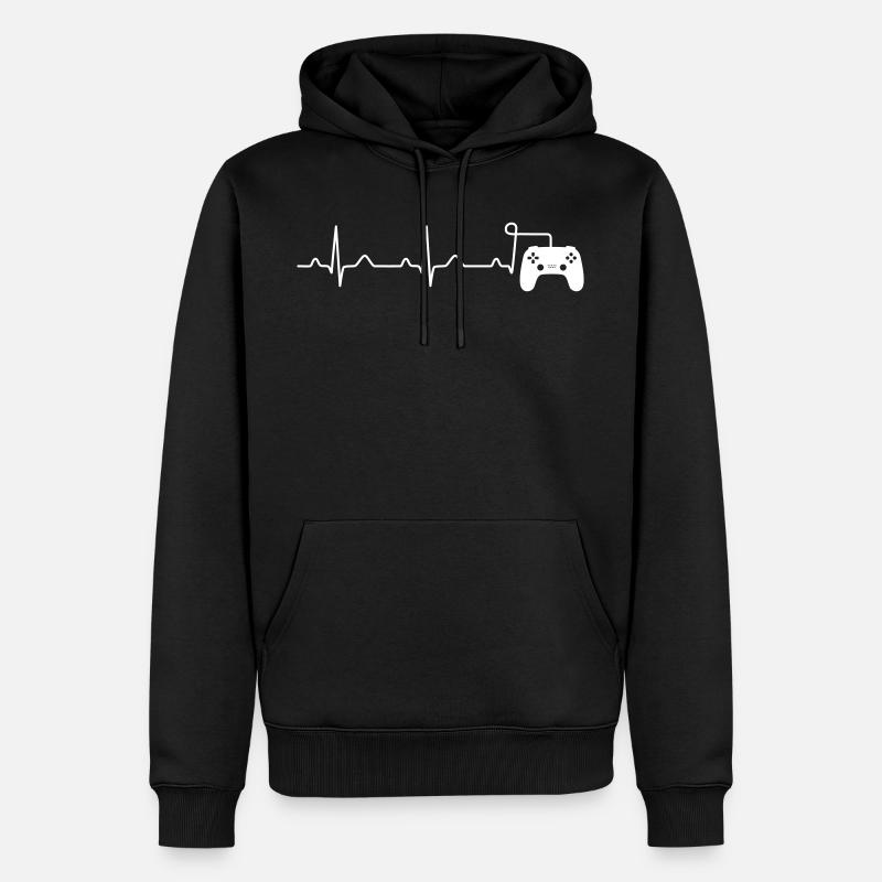 Gamer Heartbeat Gaming Controller Draht - Männer Premium Bio Hoodie - Schwarz