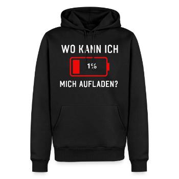 Wo kann ich mich Aufladen leere Akku und Batterie - Männer Premium Bio Hoodie - Schwarz - Vorne - Nico (187cm)