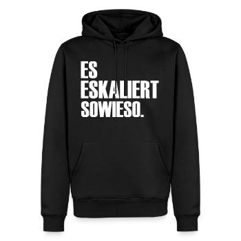 Es eskaliert sowieso ein Spruch über Eskalationen - Männer Premium Bio Hoodie - Schwarz - Vorne - Nico (187cm)