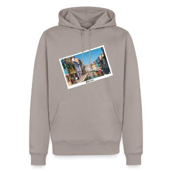 Burano, Venezia, Italie - Sweat à capuche Premium bio Homme - taupe - Devant - Nico (187cm)