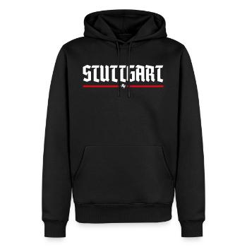 STUTTGART SCHRIFTZUG NAME WAPPEN TSHIRT - Männer Premium Bio Hoodie - Schwarz - Vorne - Nico (187cm)