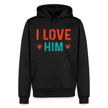 I Love Him with Hearts Ich liebe Ihn mit Herzen - Männer Premium Bio Hoodie - Schwarz - Vorne - Nico (187cm)