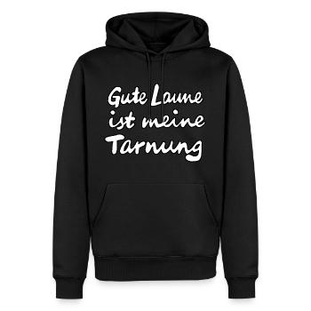Gute Laune ist meine Tarnung - Männer Premium Bio Hoodie - Schwarz - Vorne - Nico (187cm)