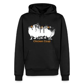 Chicken Coup - Weiße Hühner auf Schwarz - Männer Premium Bio Hoodie - Schwarz - Vorne - Nico (187cm)