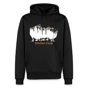 Chicken Coup - Weiße Hühner auf Schwarz - Männer Premium Bio Hoodie - Schwarz - Vorne - Nico (187cm)