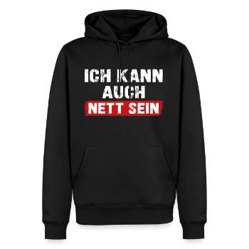 Ich kann auch Nett sein lustige Sprüche über Nett - Männer Premium Bio Hoodie - Schwarz - Vorne - Nico (187cm)
