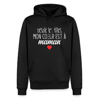 Mon Cœur Appartient à Maman Humour Tendre & Assumé - Sweat à capuche Premium bio Homme - noir - Devant - Nico (187cm)