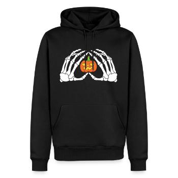 Les mains d’un squelette avec la citrouille Halloween - Sweat à capuche Premium bio Homme - noir - Devant - Nico (187cm)