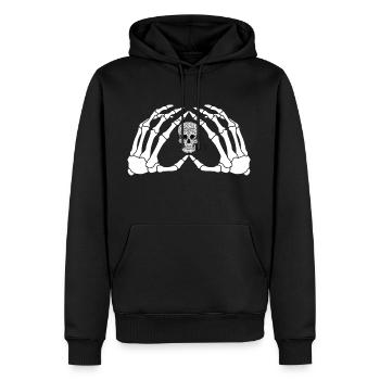 Les mains d’un squelette avec le crâne - Sweat à capuche Premium bio Homme - noir - Devant - Nico (187cm)