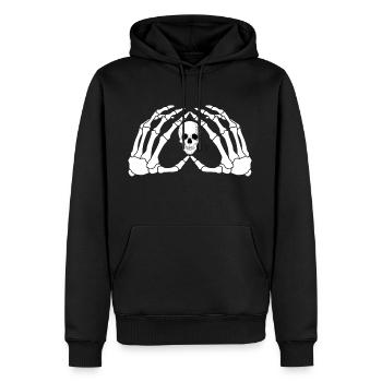 Les mains d’un squelette avec le crâne - Sweat à capuche Premium bio Homme - noir - Devant - Nico (187cm)