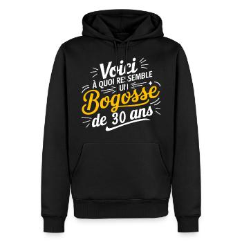 BOGOSSE DE 30 - Sweat à capuche Premium bio Homme - noir - Devant - Nico (187cm)