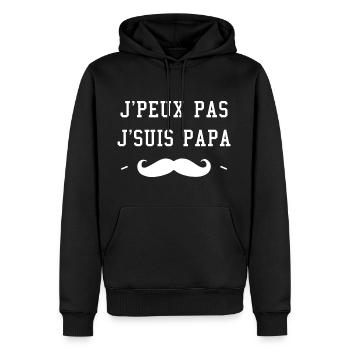 J'Peux Pas J'Suis Papa, Humour Cadeau Papa - Sweat à capuche Premium bio Homme - noir - Devant - Nico (187cm)