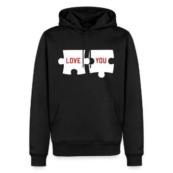 Je t’aime, je suis ma pièce du puzzle - Sweat à capuche Premium bio Homme - noir - Devant - Nico (187cm)