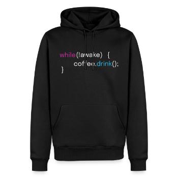 Funny Coffee and Coding Programmer Design - Men’s Premium Organic Hoodie - black - Front - Nico (187cm)