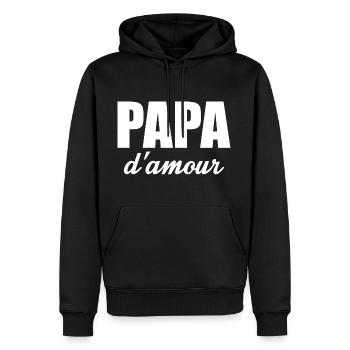 Papa d'Amour Fils & Fille - Sweat à capuche Premium bio Homme - noir - Devant - Nico (187cm)