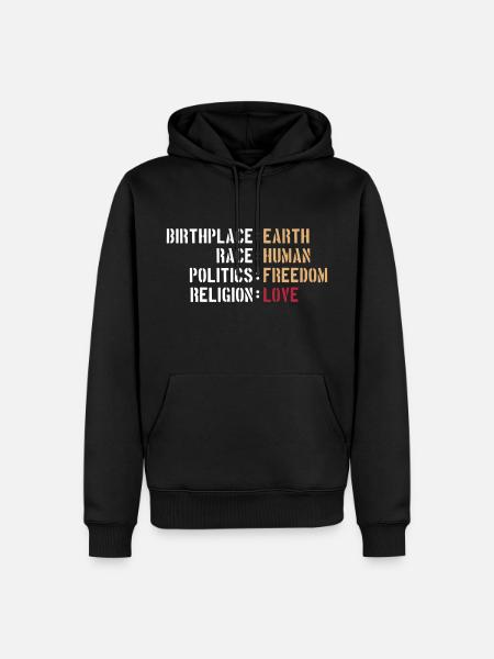 birthplace earth love human freedom peace - Männer Premium Bio Hoodie - Schwarz