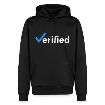 Verified - Verifiziert - Men’s Premium Organic Hoodie - black - Front - Nico (187cm)