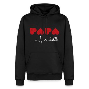Père avec cœur 2024 Papa battement de cœur - Sweat à capuche Premium bio Homme - noir - Devant - Nico (187cm)