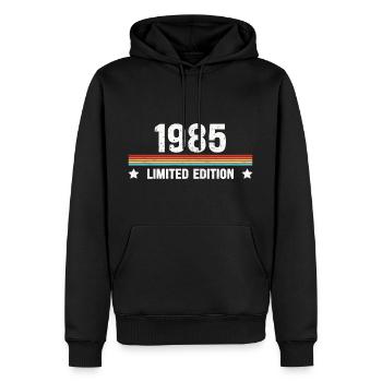 1985 Anniversaire 2022 Strip Vintage Rétro - Sweat à capuche Premium bio Homme - noir - Devant - Nico (187cm)