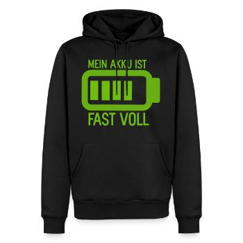 Mein Akku ist fast Voll Batterie und Energie - Männer Premium Bio Hoodie - Schwarz - Vorne - Nico (187cm)