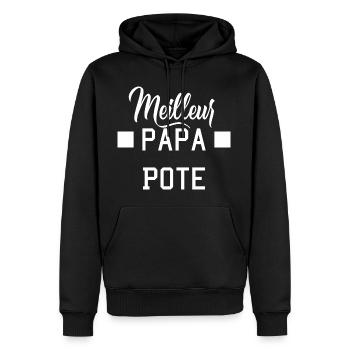 Papa Meilleur Pote - Cadeau Papa - Pere Fils - Sweat à capuche Premium bio Homme - noir - Devant - Nico (187cm)