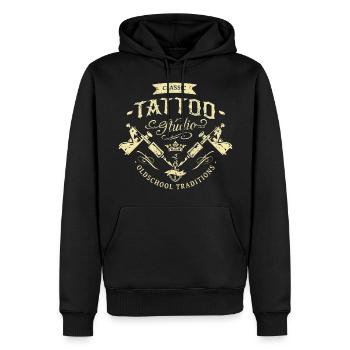 BD - Classic Tattoo Studio Oldschool Traditions - Männer Premium Bio Hoodie - Schwarz - Vorne - Nico (187cm)