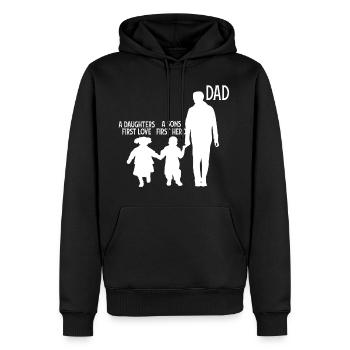 Papa fils fille père 2 enfants - Sweat à capuche Premium bio Homme - noir - Devant - Nico (187cm)