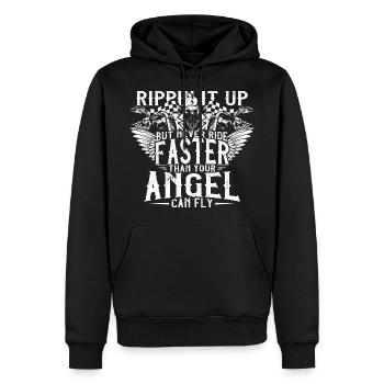 biker engel motorrad shirt geschenk - Männer Premium Bio Hoodie - Schwarz - Vorne - Nico (187cm)