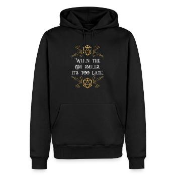 Wenn der GM lächelt, ist es zu spät - Männer Premium Bio Hoodie - Schwarz - Vorne - Nico (187cm)
