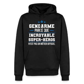 cadeau sympa gendarme super-héros - Sweat à capuche Premium bio Homme - noir - Devant - Nico (187cm)
