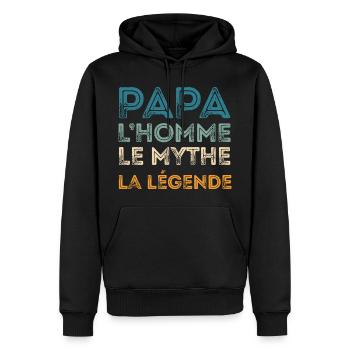 Papa Homme Mythe Légende - Sweat à capuche Premium bio Homme - noir - Devant - Nico (187cm)