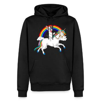 Bouledogue français équitation licorne - Sweat à capuche Premium bio Homme - noir - Devant - Nico (187cm)