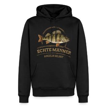 Vrais hommes – Pêche à l’auto-perchoir - Sweat à capuche Premium bio Homme - noir - Devant - Nico (187cm)