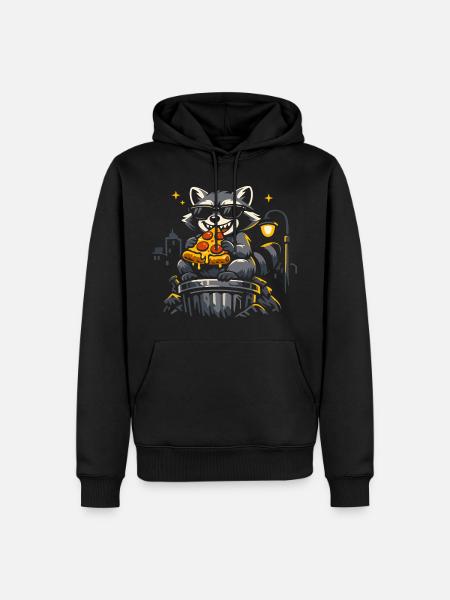 Niedlicher Waschbär Pizza Lustig Wilde Tiere - Männer Premium Bio Hoodie - Schwarz
