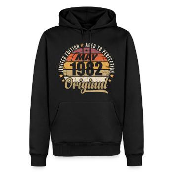 Design Vintage Mai 1982 Édition Limitée Mai 1982 - Sweat à capuche Premium bio Homme - noir - Devant - Nico (187cm)