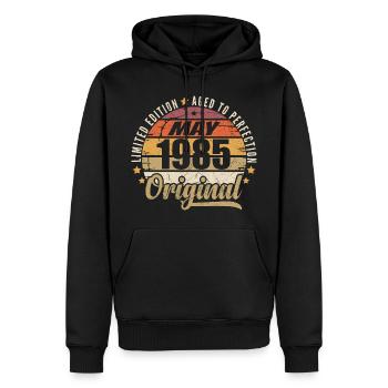 Design Vintage Mai 1985 Édition Limitée Mai 1985 - Sweat à capuche Premium bio Homme - noir - Devant - Nico (187cm)