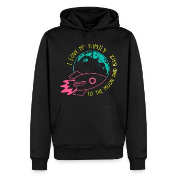 Ich liebe meine Familie bis zum Mond, Raketen-Neon - Männer Premium Bio Hoodie - Schwarz - Vorne - Nico (187cm)