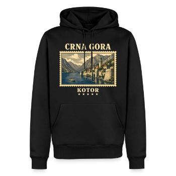 Montenegro Kotor Vintage Reisemarke - Männer Premium Bio Hoodie - Schwarz - Vorne - Nico (187cm)