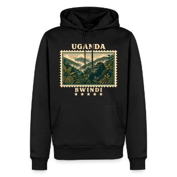 Uganda Bwindi Vintage Travel Brand - Men’s Premium Organic Hoodie - black - Front - Nico (187cm)