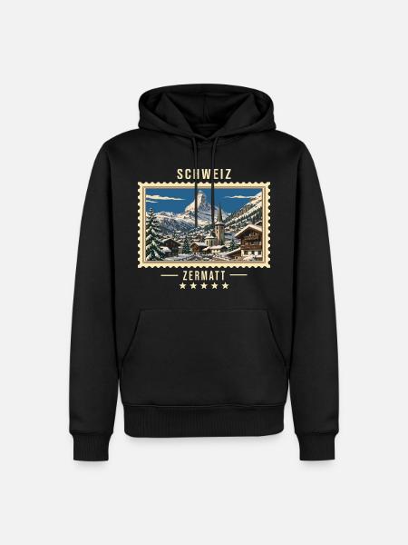 Schweiz Zermatt Winter Vintage Reisemarke - Männer Premium Bio Hoodie - Schwarz