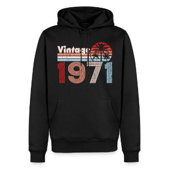 Millésime 1971 Palmiers Rétro Anniversaire - Sweat à capuche Premium bio Homme - noir - Devant - Nico (187cm)