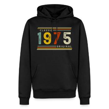 Anniversaire, Classique de 1975 Original, 50 ans - Sweat à capuche Premium bio Homme - noir - Devant - Nico (187cm)