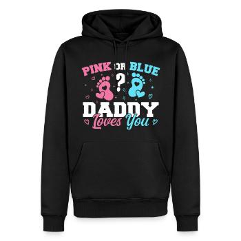 Pink Or Blue Daddy Loves You - Funny Gender reveal - Sweat à capuche Premium bio Homme - noir - Devant - Nico (187cm)