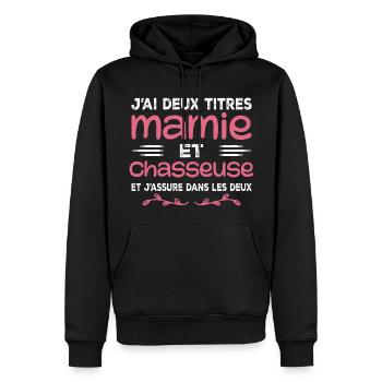 Zwei Titel Granny Hunter | Oma | Jagd - Männer Premium Bio Hoodie - Schwarz - Vorne - Nico (187cm)