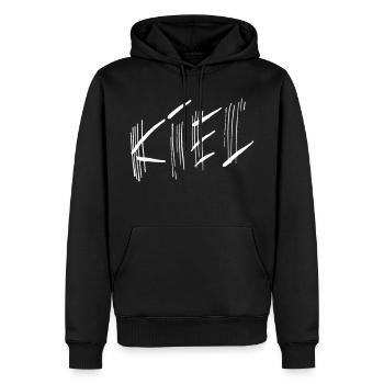 Kiel - Männer Premium Bio Hoodie - Schwarz - Vorne - Nico (187cm)