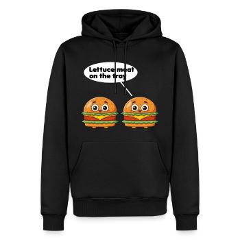 Salatfleisch auf dem Tablett lustiges Burger-Wortspiel - Männer Premium Bio Hoodie - Schwarz - Vorne - Nico (187cm)